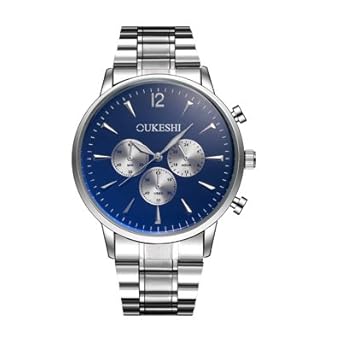 BAJEETA Boutique Men Watch Army Stainless Steel Quartz Watches Sport Male Wristwatch Three Eyes Clock - Blue