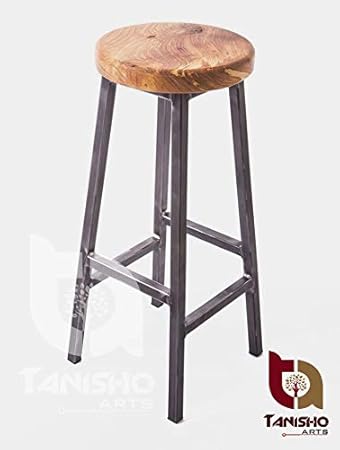 Tanishq Vintage Bar Stool Retro Wood Seat Counter Dining Chair Height 27