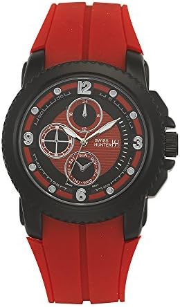 Swiss Hunter SH2515BKRD Black Case with Ornamental Sub-dials and Rubber Strap Watch