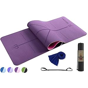 Molenky Yogamat, Eco TPE tweekleurige oefenmat, niet-Sip uitlijning lijnen fitnessmat, een sneldrogende koelhanddoek…