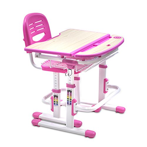 Mount-It! Height Adjustable Student Desk, Children Desk and Chair Set, School Desk Combo, Kids Computer Desk and Chair Set, Art Desk Workstation, Kids Study Table Pink