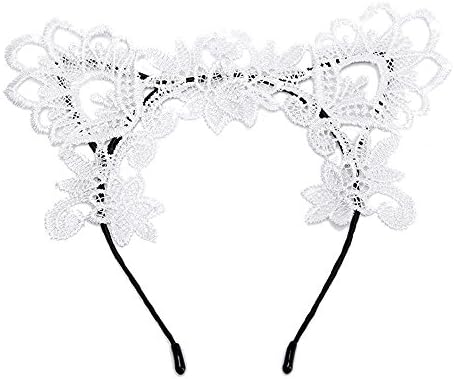 KPshop New Water Soluble Lace Lace Sexy Cat Ears Headband (White)