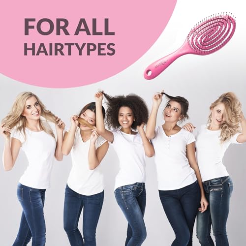 marQus Organic Hair Brush without Pulling with Unique Double Spiral Spring and More Bristles for Optimal Pressure Distribution and Care, Detangling Brush for All Hair Types, Pack of 1, Pink