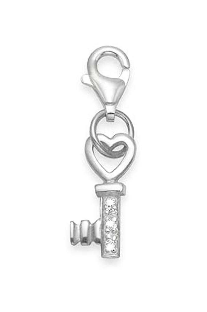 END OF LINE PRICED TO CLEAR Heather Needham Sterling Silver Key clip-on charm inset with 3 crystals. Key Size: 15mm x 6mm at widest Gift boxed 8933TR