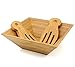 MH ZONE Bamboo Salad Bowl Set with Serving Hands, 11inch x 4inch Diameter, includes large square bowl and matching salad servers, perfect size for serving 4-6 salad portions, Perfect Christmas Gifts