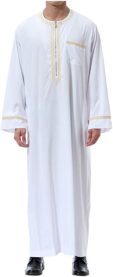 XinvivionMuslim Men's Robes - Long Sleeve Islamic Middle East Dubai Thobe Saudi Arabia Ethnic Dishdasha Kaftan Kandoura