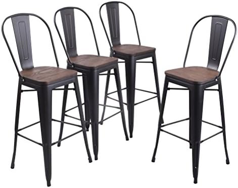 AndeworldMetal Bar Stools Counter Height Stools Dining Chairs High Back Industrial Barstools Set of 4 (30inch, Black)