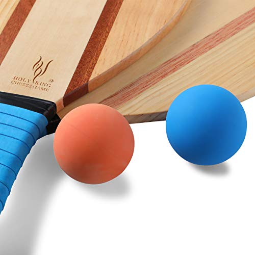 HOLYKING Wooden Beach Striped Paddle Ball Set - Tennis Racket Outdoor Sport Games
