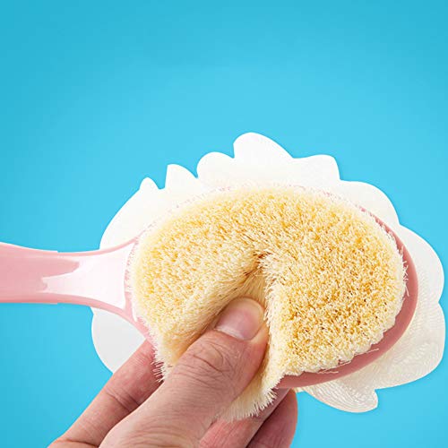 Houkiper Body Bath Shower Brush with Bristles and Loofah Sponge Back Scrubber Bath Mesh Sponge with Curved Long Handle for Skin Exfoliating Bath Massage Suitable for Wet or dry, Men and Women - Thumbnail 2