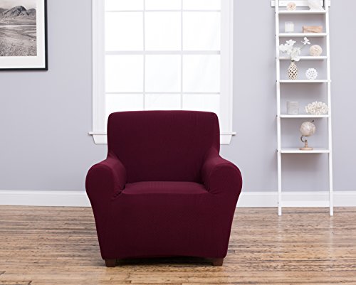 Deluxe Strapless Slipcover. Form Fit, Slip Resistant, Stylish Furniture Shield / Protector Featuring Plush, Heavyweight Fabric. Amalio Collection By Home Fashion Designs Brand. (Chair, Wine)