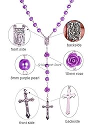 Collar de rosario con perlas católicas moradas, 6 unidades, medalla de nuestro rosa Lourdes y cruz NS