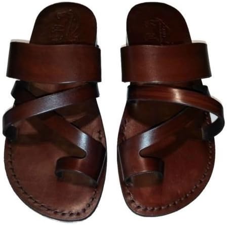 Unisex Leather Biblical Sandals Flip-Flops Jesus Jerusalem Shoes - Style #8 Brown - Men 7-Women 8-EU 39