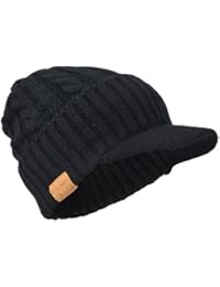 Retro Newsboy Knitted Hat with Visor Bill Winter Warm Hat for Men (Cable-Black)