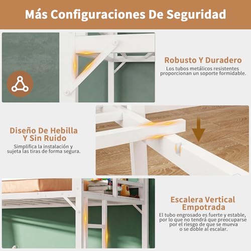 Simple Wisdom Literas de 3 Camas,Literas Individuales Tiene Tres Base Cama Individual,Litera Triple con Mesa,Equipado con Barandillas y Escaleras,La Base Metal es Resistente y Estable (Blanco)
