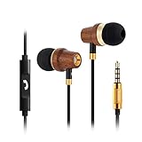 In Ear Headphones, Elepawl Genuine Wood Noise-isolating Earbuds Stereo Earphones with Microphone for Apple iPhone, iPad, iPod, Android Smart Phone, Tablet and More