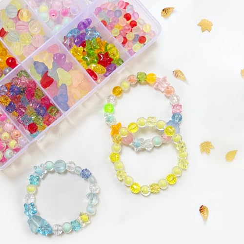 Perlen für Armbänder, Armbänder Selber Machen Set, mit Elastisch Schnur, Geschenke für Mädchen, 12 verschiedene Charms für Geburtstage,Partys,Weihnachten.