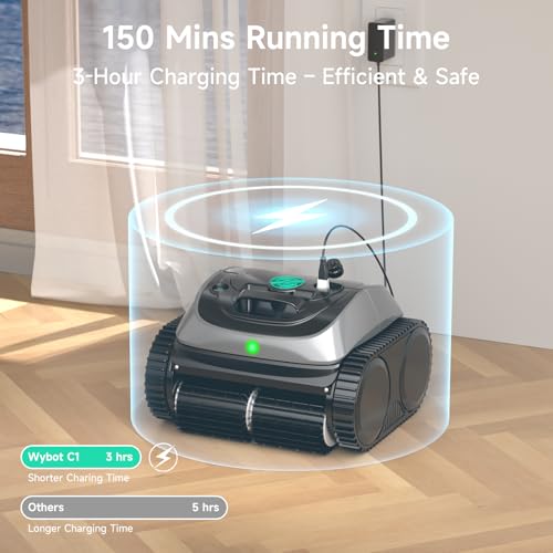 (2026 Upgrade) WYBOT C1 Pool Vacuum Robot for Above Ground & Inground Pool, 150mins Cordless Pool Cleaner, 4-in-1 Wall/Waterline/Platform Cleaning up to 1,614 sq.ft, Smart Navigation, App Control