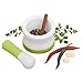 Porcelain Mortar and Pestle Set for crushing pills in chemistry or kitchen. 4.5 inch diameter. Small, unpolished ceramic and non-slip. (Green Olive)