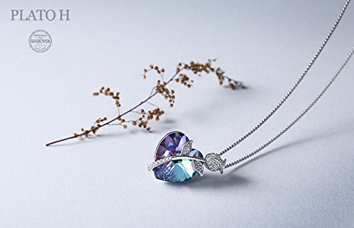Swarovski Element Necklace Color Changing Crystal Rose Love Pendant Necklace for Women, Birthday Birthstone Jewelry Gifts for Girl, Amethyst Purple Pink, 18\