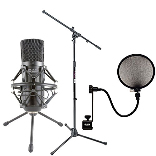 Cad Audio GXL2600 USB Premium Large Diaphragm Cardoid Condenser Microphone With 10' USB Cable + On Stage MS7701B Euro Boom Mic Stand + CAD 15A Pop Filter on 15-Inch Gooseneck