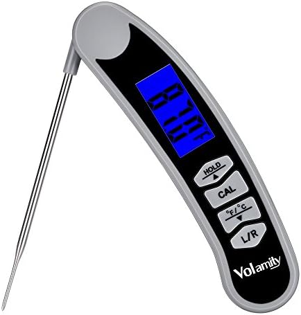 Volamity Digital Meat Thermometer, Instant Read Cooking Thermometer with Collapsible Stainless Steel Probe for Kitchen, Food, Candy, Milk, BBQ Grill Smokers, Left Hand Display & Super Fast