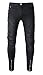 LOSIBUDSA Men's Skinny Slim Fit Straight Ripped Destroyed Distressed Zipper Stretch Knee Patch Denim Pants Jeans Black