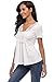 MISS MOLY Tunic Tops for Women Deep V Neck Lace Ruched Front Ruffle Short Sleeves Peasant Blouse Pleated Shirts Navy Blue, X-Small
