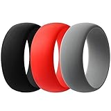 Silicone Wedding Ring For Men By AVEN - 4 Pack - Designed for Safety, Comfort, Athletic Lifestyle - Black, Gray, Silvery, Camo, Navy Blue, Burgundy Red, Forest Green