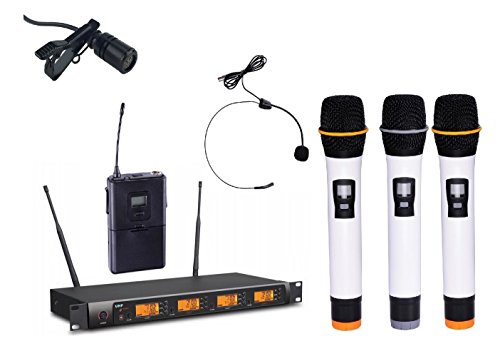 Boly 4 x 100 Channels Professional UHF PLL Wireless Microphone 3 Handheld 1 Headset 1 Lapel