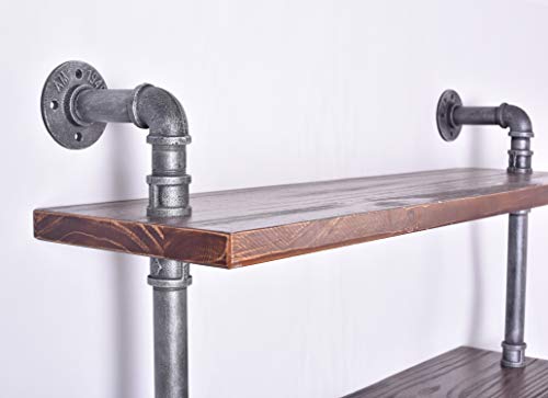 Diwhy Industrial Pipe Shelving Bookshelf Rustic Modern Wood Ladder Storage Shelf 3 Tiers Retro Wall Mount Pipe Dia 32mm Design DIY Shelving (Silver, L 36") - Thumbnail 3