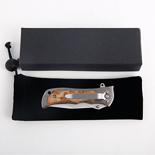 Naturous Folding Pocket Knife Survival Hunting Knife Wooden Handle with Liner Lock