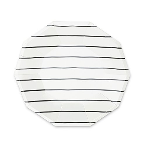 Daydream Society Frenchie Striped Large Paper Party Plates, Pack of 8, Ink Black