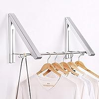 LANRCYO SRHOME Indoor/Outdoor Wall Mounted Folding Clothes Drying Rack- Clothes Hanger -Aluminum Folding Clothes Hanger Hanging on Bathroom,Bedroom Balcony and Laundry,Home Storage Organizer (2 Pack)