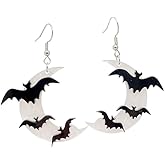 Acrylic Halloween Earrings Bat Pumpkin Ghost Spiderweb Black Skull Bat Drop Dangle Earrings for Women Fun Cute Spooky Halloween Holiday Costume Jewelry