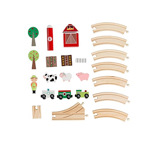 Wondertoys Wooden Train Set with Animal Accessories & Magnetic Carriages for Kids 24 Pieces