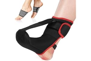 MOOHOME Plantar Fasciitis Night Splint Sock: Soft Plantar Fasciitis Brace with Arch Support for Sleeping Achilles Tendonitis Foot Drop Heel Pain - Plantar Fasciitis Relief for Women and Men Black-Red (Medium)