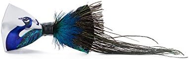 Handmade Bow tie Men's Unique Natural Blue Peacock Feathers Bow tie Wedding Cravat