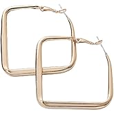 Large Square Drop Earrings Minimalist Hollow Square Hoop Earrings Silver Geometric Dangle Earrings for Women
