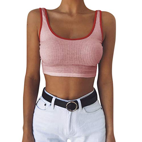 Simayixx Summer Beach Clothes Women's Sexy V Neck Halter Spaghetti Backless Cami Tank Tops Workout Yoga Blouses Blouses Pink