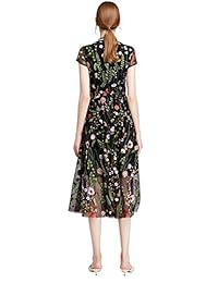 Vestido formal de fiesta bordado floral con cuello redondo para mujer JJ PARTY Vestido largo de malla de encaje de doble capa de manga corta