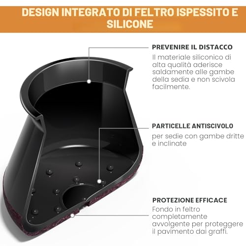 RUSIDO 24 Pieces Black Silicone Chair Rubber Rubber Feet Felt Chair Feet Round Protectors for Chair Legs, Suitable for Straight and Tilting Chair Legs, Non-Scratching (S Fit: 14-20 mm)