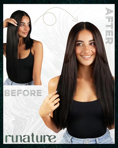 RUNATURE Black Adhesive Extensions Natural Hair Extensions Human Hair Black Adhesive Extensions Natural Hair Straight 30 Inches/75 cm 20pcs/50g #1