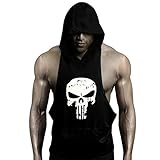 GZXISI Mens Skull Print Stringer Bodybuilding Gym Tank Tops Workout Fitness Vest (Black Hoodie, Medium)