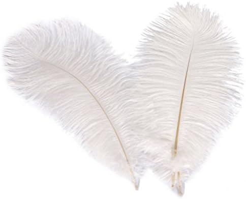 WIBEN Set of 100, 8-10inch Natural Ostrich Feathers Plume for Wedding Centerpieces Party Decoration (White)