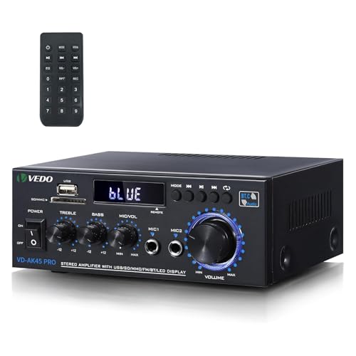 Amplificador de áudio estéreo profissional AK45 Pro, sistema de amplificação de potência sem fios Bluetooth 5.0 de dois canais de 300 W, adequado para uso doméstico, rádio FM, USB e controlo remoto