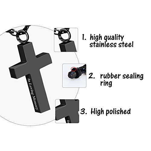 Cremation Cross Necklace for Ashes Stainless Steel Cross Urn Pendant Ashes Holder Memorial Jewelry-In Loving Memory(Black) - Thumbnail 2