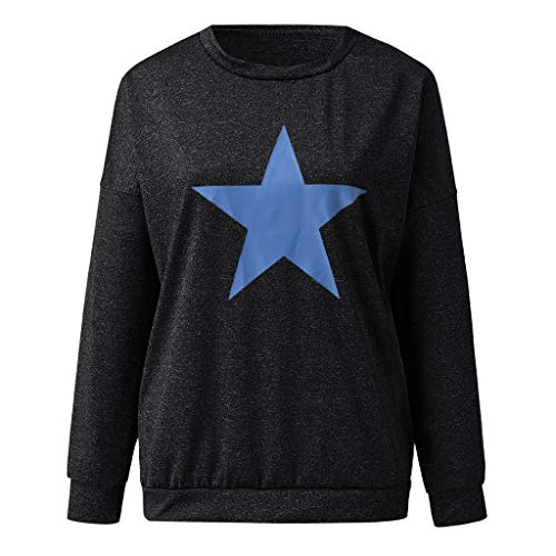Sanyyanlsy Women's Fall Winter Long Sleeve O-Neck Fashion Five-Pointed Star Print Casual Sweatshirt Pullover Top T-Shirt Black