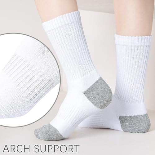 KIDS CREW SOCKS BOYS CUSHIONED ATHLETIC SOCKS GIRLS COTTON DRESS SOCKS THICK SPORTS SCHOOL UNIFORM YOUTH 6 PAIRS (3*BLACK 01+3*WHITE 01, S)