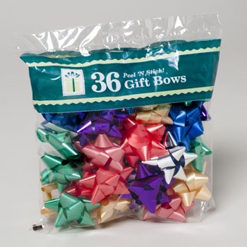 Pack of 36 Christmas Star Bows. Peel-n-stick.