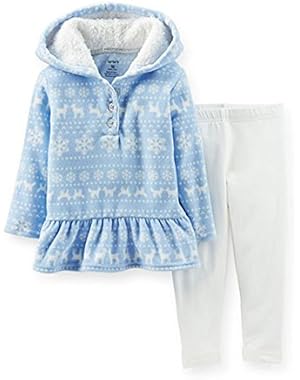Carters Infant Girls 2 Piece Set Blue Reindeer Ruffled Sweatshirt & Leggings